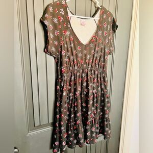 Juniors Black & Red Flowers Mini Summer Dress Short Sleeve